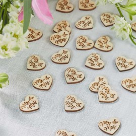 Confettis Coeur en Bois Mr & Mrs