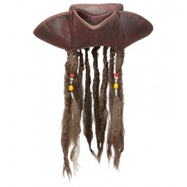 Tricorne de Pirate en Simili Cuir avec Dreadlocks