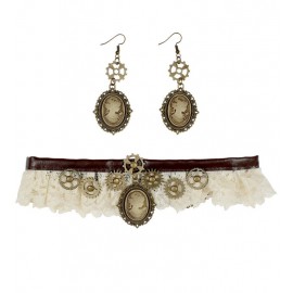 Collier et Boucles d'Oreilles en Dentelle Steampunk