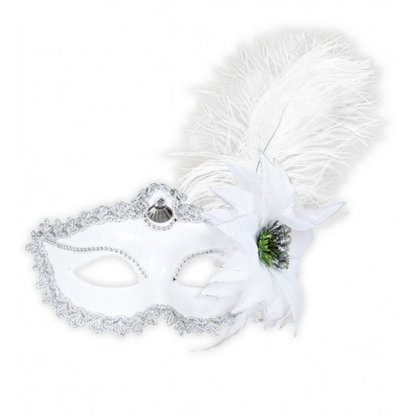 Masque Blanc avec Rose et Plumes