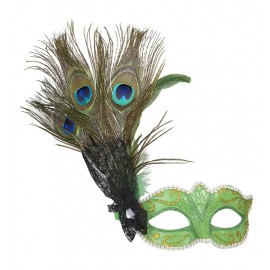 Masque Vert Pistache avec Décorations et Plumes