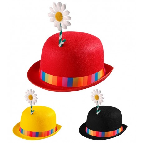 Chapeau Melon de Clown avec Fleur