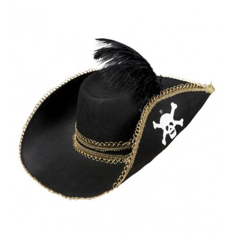 Chapeau de Pirate avec Tête de Mort et Plume