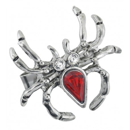Broche Fantaisie Araignée Avec Strass Et émail Rouge - Bijou Occasion