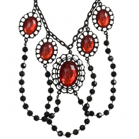 Collier de Perles Noires et Rouges