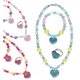 Collar, Pulsera y Anillo Corazón Purpurina