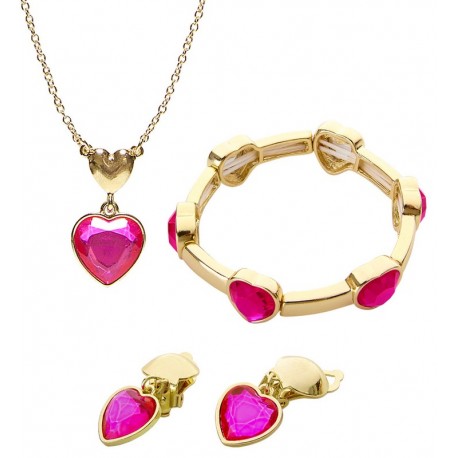 Collar, Pendientes y Pulsera Corazón Rosa Oro