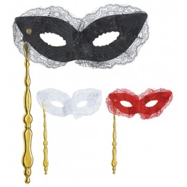 Masque Papillon avec dentelle et bâton