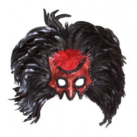 Máscara Diablo con Lentejuelas y Maxi Plumas