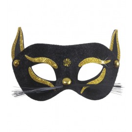 Masque de Chat Noir avec Détails en Paillettes