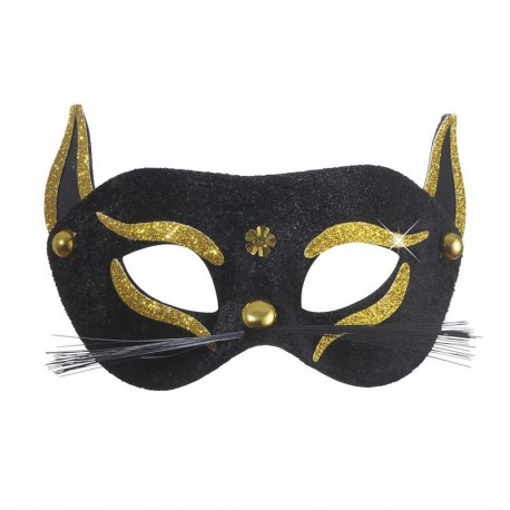 Masque de Chat Noir avec Détails en Paillettes