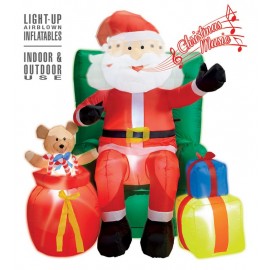 Père Noël assis gonflable lumière et son