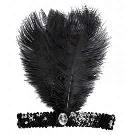 Bandeau Pailleté avec 2 Plumes et une Pierre