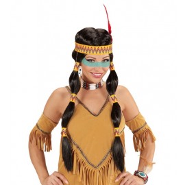 Perruque indienne avec nœud de tête et plumes