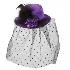 Mini chapeau lilas avec voile à fleurs et à pois