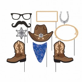 10 Accessoires Cow-Boy Bleu pour Photobooth