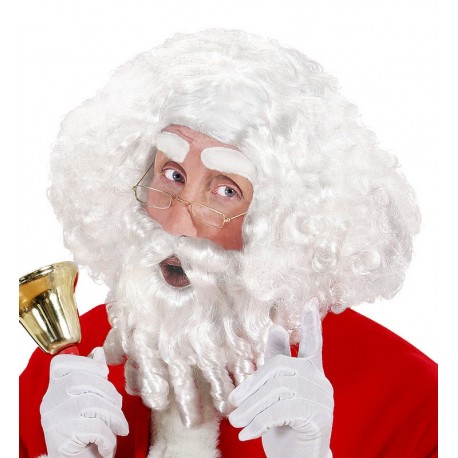 Perruque du Père Noël avec boucles, barbe, moustache et sourcils