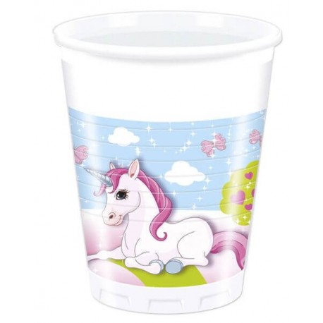 8 Vasos Unicornio de Plástico