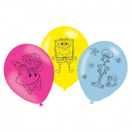 6 Globos Bob Esponja de Látex 27 cm