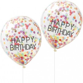 5 Ballons à Confettis Colorés Happy Birthday de 30cm