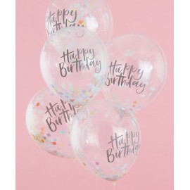 Ballon à Confettis Pastel Happy Birthday de 30cm