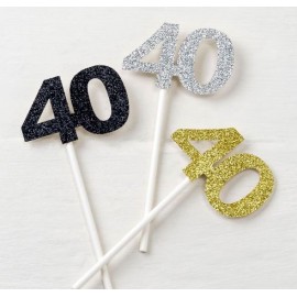 12 Pics 40 ans Argent Or et Noir avec Paillettes