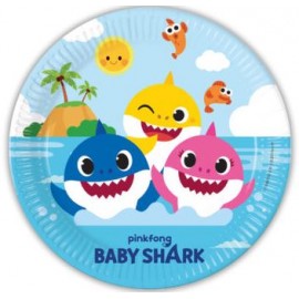 8 Platos Baby Shark de Papel 23 cm