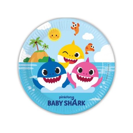 8 Platos Baby Shark de Papel 23 cm