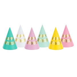 6 Chapeaux Happy Birthday couleurs variées