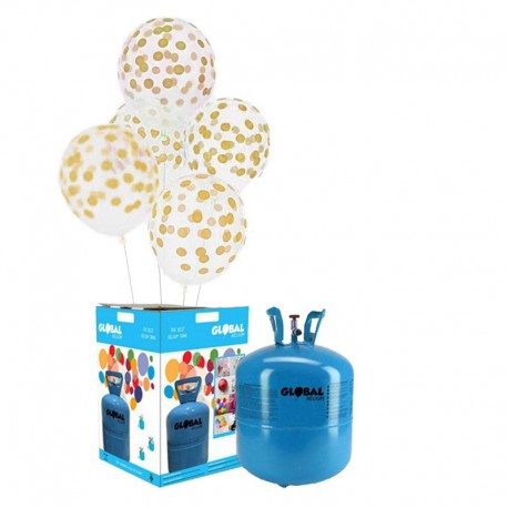 Bouteille d'Hélium Petite avec 30 Ballons Transparents à Pois