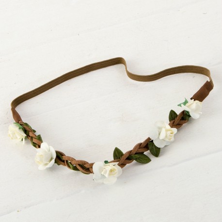 Diadema Corona Flores Marfil Con Elástico 23 cm