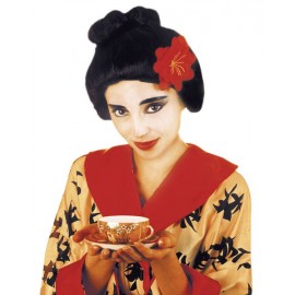 Perruque Geisha avec fleur