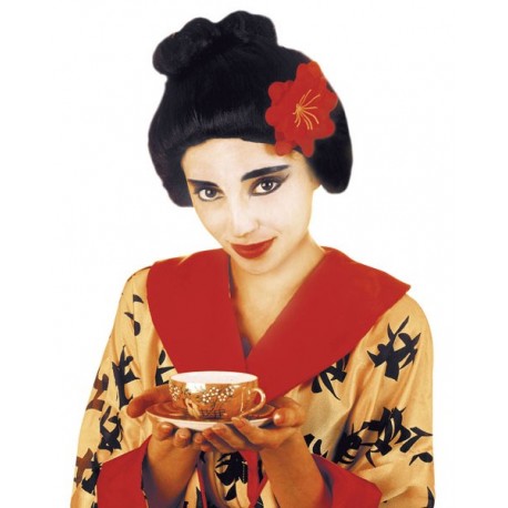 Perruque Geisha avec fleur