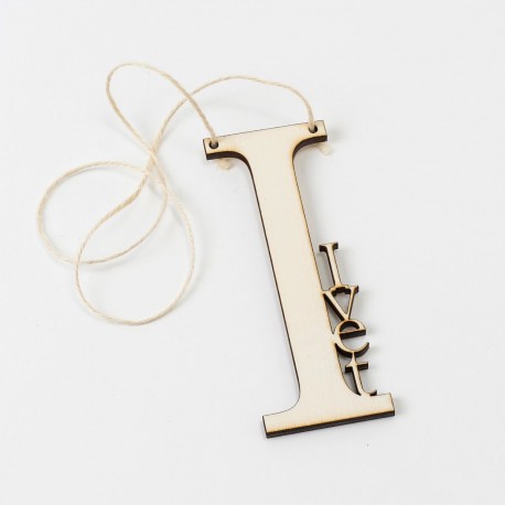 Pendentif En Bois Lettre I Avec Nom 12 cm