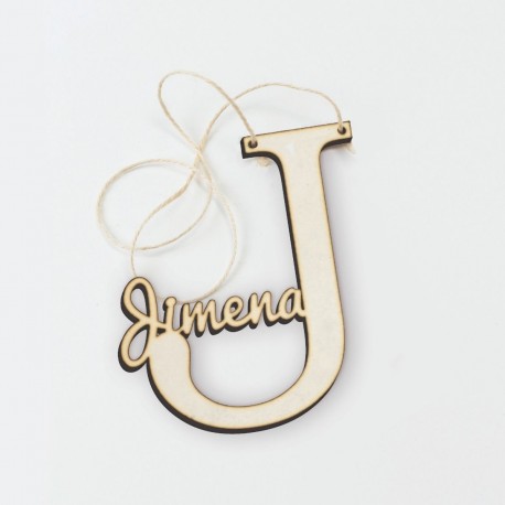 Pendentif En Bois Lettre J Avec Nom 12 cm