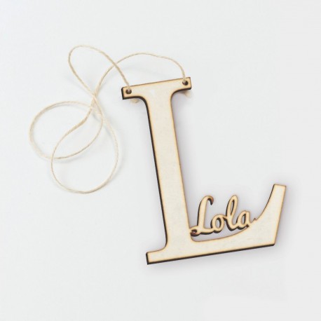 Pendentif en Bois Lettre L avec Prénom 12 cm