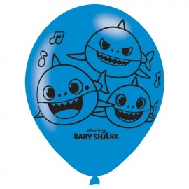 6 Ballons Baby Shark en Latex 27 cm