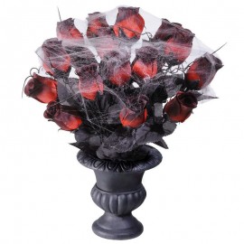 Vase avec roses rouges et toile d'araignée 35 cm