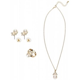 Collier, Boucles d’Oreilles et Bague Perle et Or