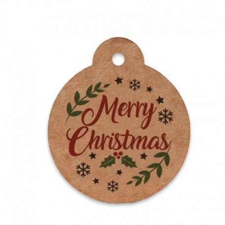 20 Tarjetas Blanca Bola de Abeto Merry Christmas 4,7 cm