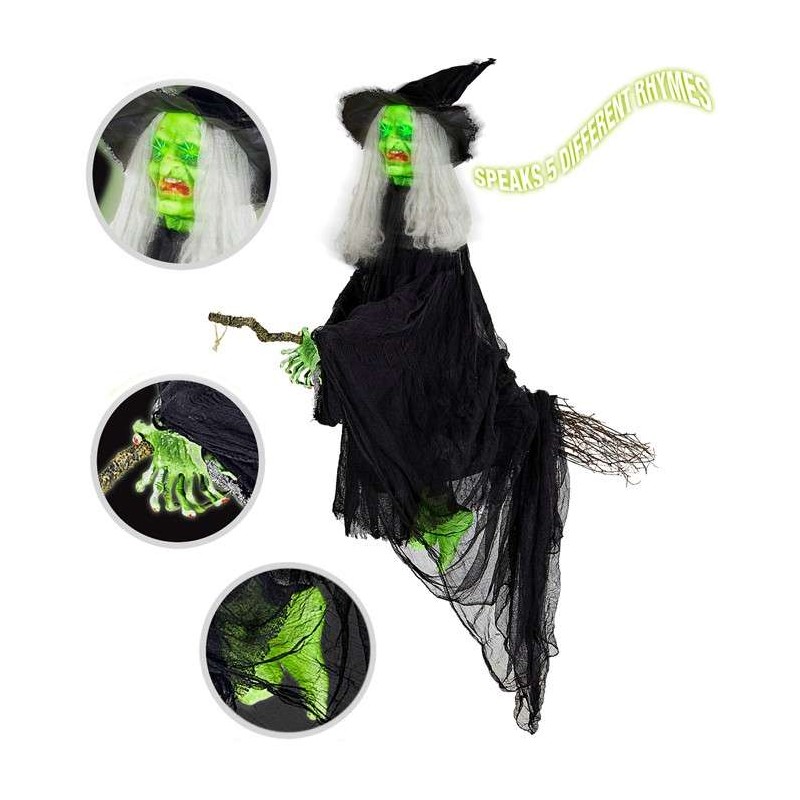 Décoration Halloween Sorcière Volante Avec Effet Lévitation – 180 Cm – Pour Jardin, Terrasse, Extérieur