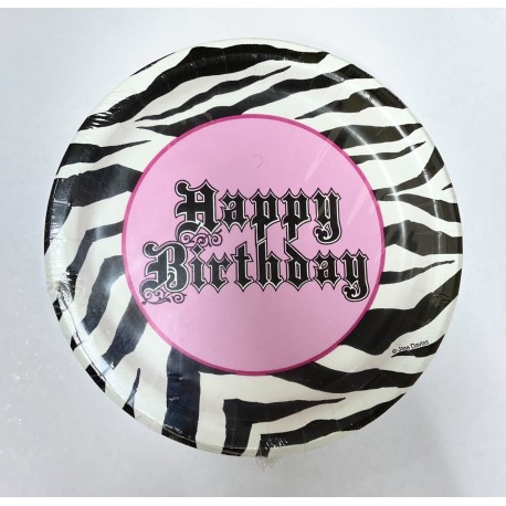 8 assiettes Happy Birthday Zebra rose 18 cm