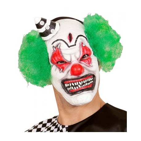 Demi-Masque avec Cheveux et Mini Chapeau de Clown