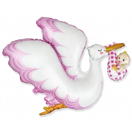 Ballon Baby Shower Cigogne Fille 96 x 80 cm