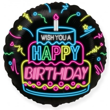 Ballon néon Happy Birthday 45 cm
