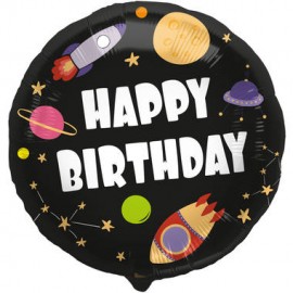 Ballon espace Happy Birthday en alluminium 45 cm