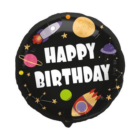 Ballon espace Happy Birthday en alluminium 45 cm