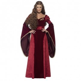 Disfraz de reina medieval de lujo rojo