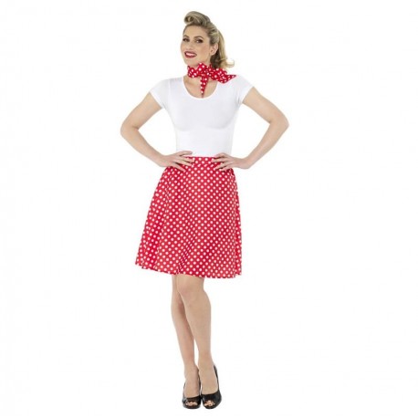 Adultos 50s falda de lunares rojo