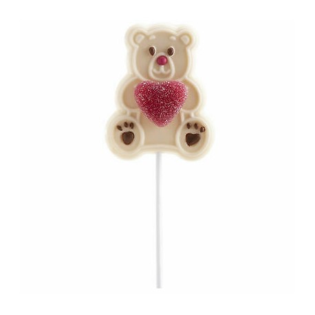 Piruletas Chocolate Blanco Osito Con Corazón Jelly 45 Gr